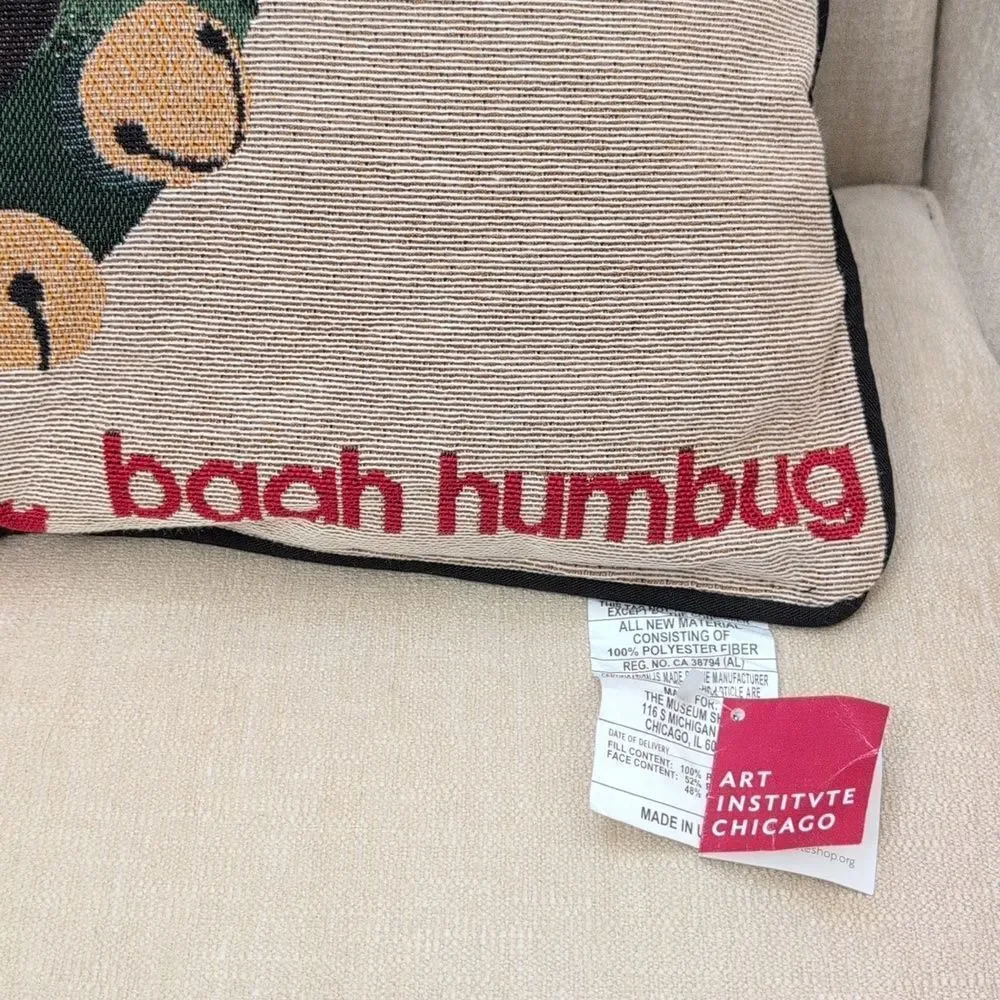 Baah Humbug Sheep Tapestry Christmas Throw Pillow NWT Art Institute of Chicago